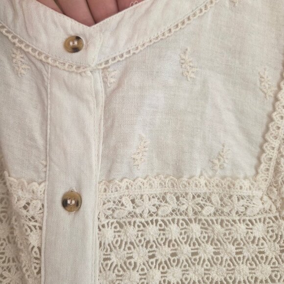 ZARA Cream Embroidered Boho Blouse/Tunic 100% cotton - Picture 6 of 13